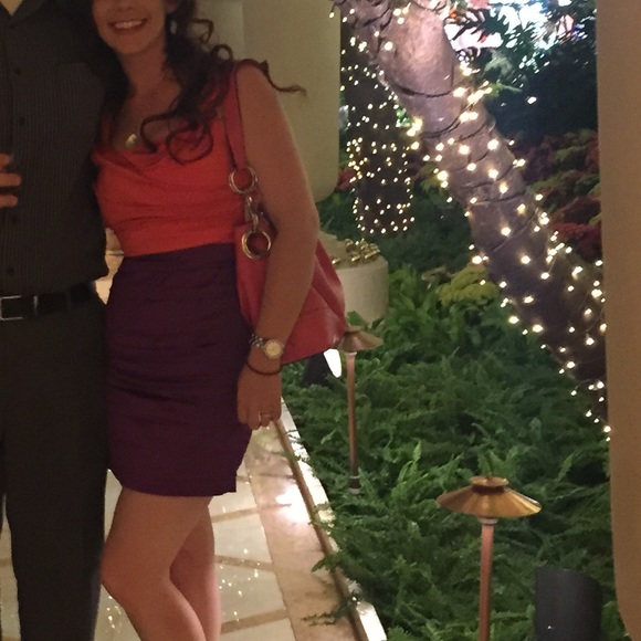 Coral and purple color block cocktail dress - Picture 5 of 6